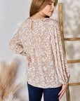 Gray Hailey & Co Embroidered Printed Balloon Sleeve Blouse