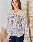Gray Hailey & Co Full Size Lace Detail Printed Blouse