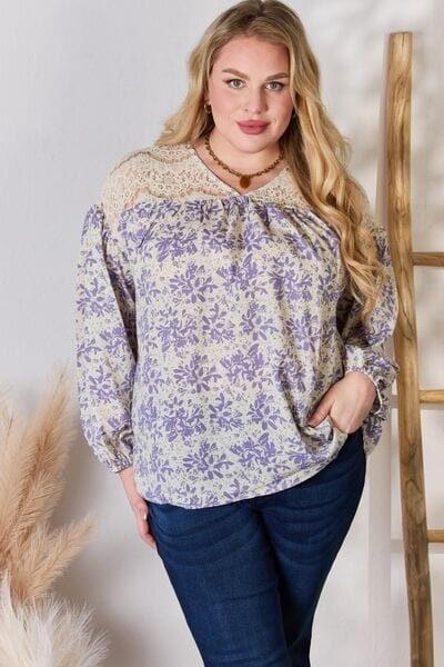 Gray Hailey &amp; Co Full Size Lace Detail Printed Blouse