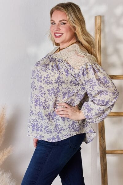 Gray Hailey &amp; Co Full Size Lace Detail Printed Blouse