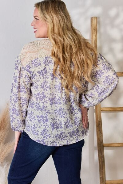 Gray Hailey &amp; Co Full Size Lace Detail Printed Blouse