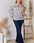 Gray Hailey & Co Full Size Lace Detail Printed Blouse
