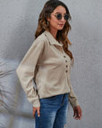 Light Slate Gray Half Button Dropped Shoulder Blouse