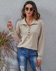 Dark Gray Half Button Dropped Shoulder Blouse