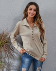 Light Slate Gray Half Button Dropped Shoulder Blouse