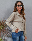 Light Slate Gray Half Button Dropped Shoulder Blouse