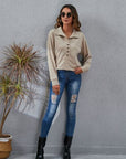 Light Slate Gray Half Button Dropped Shoulder Blouse