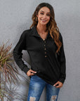 Light Slate Gray Half Button Dropped Shoulder Blouse