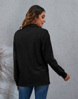 Black Half Button Dropped Shoulder Blouse