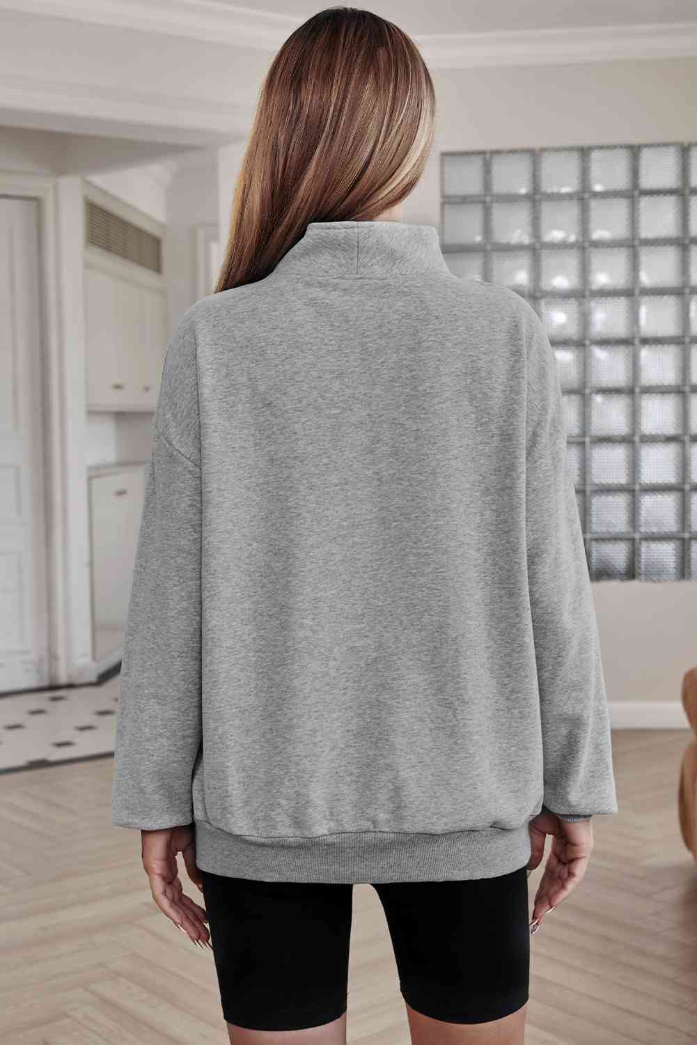 Dark Gray Half Zip Drop Shoulder Sweatshirt and Pocket