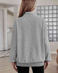 Dark Gray Half Zip Drop Shoulder Sweatshirt and Pocket