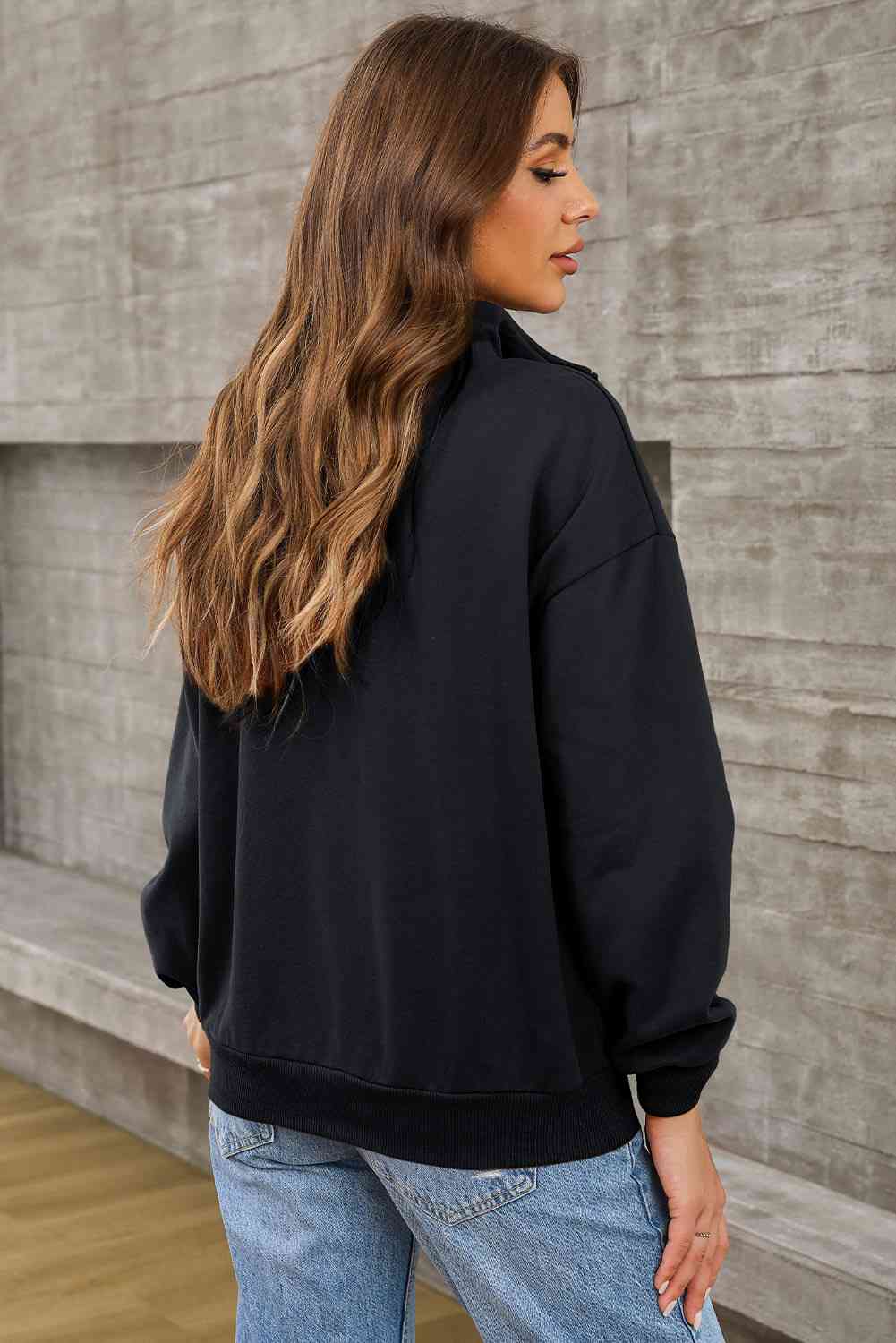 Rosy Brown Half Zip Drop Shoulder Sweatshirt and Pocket