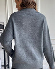 Dim Gray Half Zip Dropped Shoulder Sweater