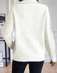 Light Gray Half Zip Dropped Shoulder Sweater