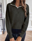 Gray Half Zip Dropped Shoulder Sweater