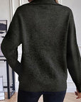 Dark Slate Gray Half Zip Dropped Shoulder Sweater