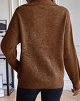 Saddle Brown Half Zip Dropped Shoulder Sweater