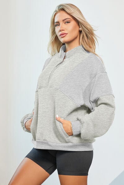 Light Gray Half Zip Dropped Shoulder Sweatshirt