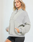 Light Gray Half Zip Dropped Shoulder Sweatshirt