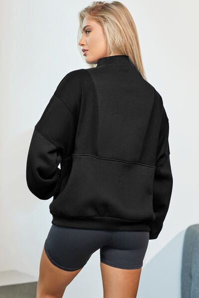 Light Gray Half Zip Dropped Shoulder Sweatshirt