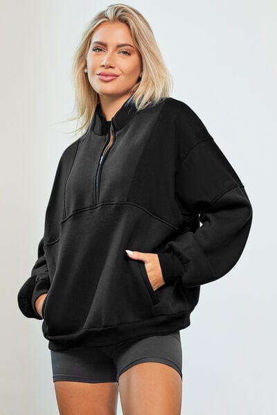 Light Gray Half Zip Dropped Shoulder Sweatshirt