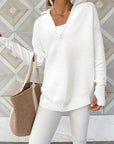 Light Gray Half Zip Long Sleeve Knit Top