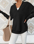 Black Half Zip Long Sleeve Knit Top