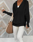 Dark Gray Half Zip Long Sleeve Knit Top