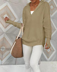 Dark Gray Half Zip Long Sleeve Knit Top