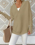 Rosy Brown Half Zip Long Sleeve Knit Top