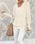 Light Gray Half Zip Long Sleeve Knit Top