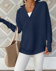 Gray Half Zip Long Sleeve Knit Top