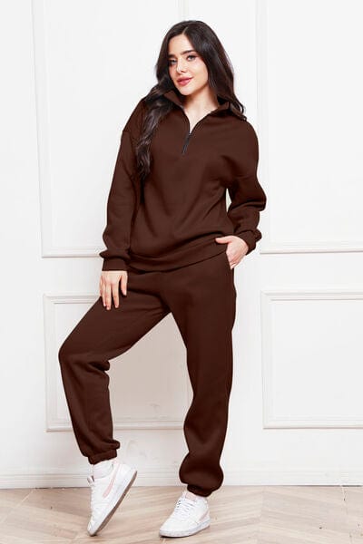 Black Half Zip Long Sleeve Sweatshirt and Pants Set