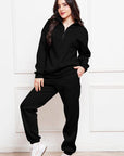 Black Half Zip Long Sleeve Sweatshirt and Pants Set