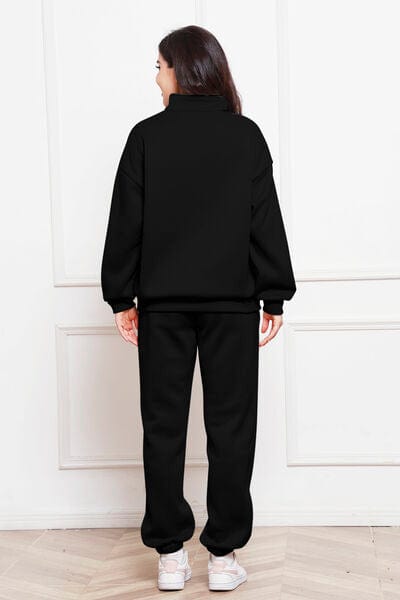 Black Half Zip Long Sleeve Sweatshirt and Pants Set