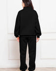 Black Half Zip Long Sleeve Sweatshirt and Pants Set