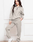 Light Gray Half Zip Long Sleeve Sweatshirt and Pants Set