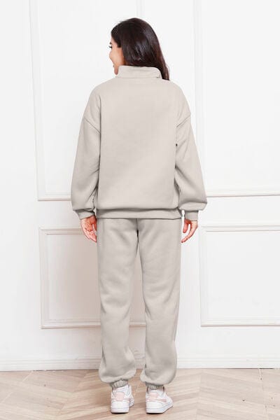 Light Gray Half Zip Long Sleeve Sweatshirt and Pants Set