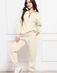 Beige Half Zip Long Sleeve Sweatshirt and Pants Set