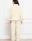 Beige Half Zip Long Sleeve Sweatshirt and Pants Set