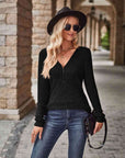 Dark Slate Gray Half-Zip V-Neck Long Sleeve Top