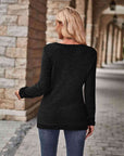 Dark Slate Gray Half-Zip V-Neck Long Sleeve Top