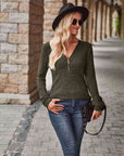 Rosy Brown Half-Zip V-Neck Long Sleeve Top