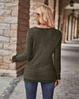 Dim Gray Half-Zip V-Neck Long Sleeve Top