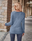 Light Slate Gray Half-Zip V-Neck Long Sleeve Top