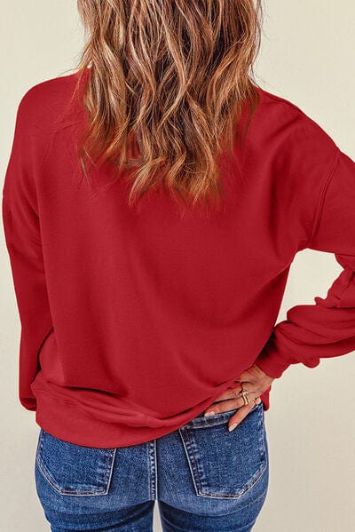 Brown Heart Graphic Round Neck Dropped Shoulder Sweatshirt