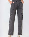 Dark Slate Gray Button Fly Pocketed Long Jeans