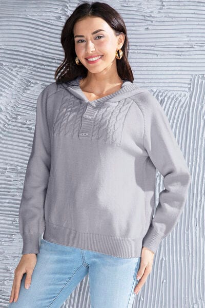 Gray Cable Knit Long Sleeve Hooded Sweater