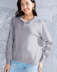 Gray Cable Knit Long Sleeve Hooded Sweater