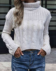 Dark Slate Gray Cable-Knit Turtleneck Sweater